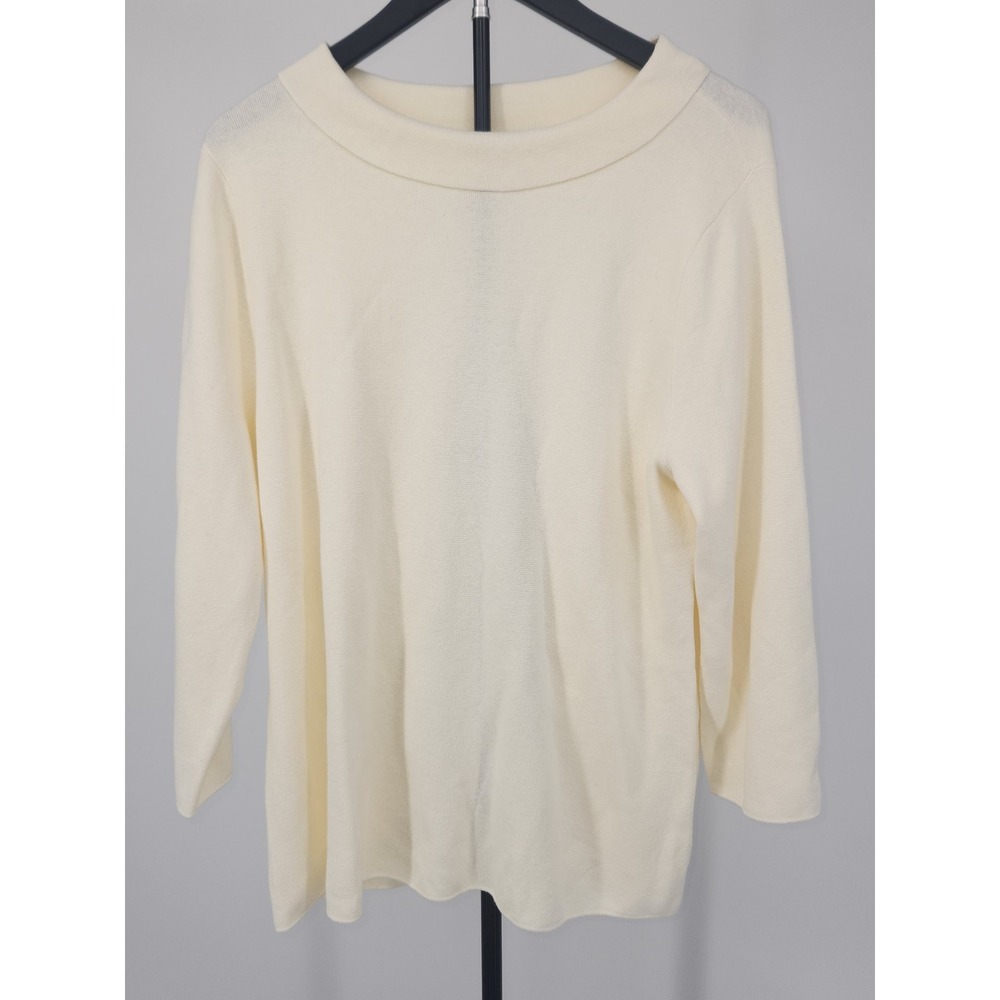 Talbots Cream Boat Neck 3/4 Sleeve Knit Sweater XL Ivory Solid Soft Top